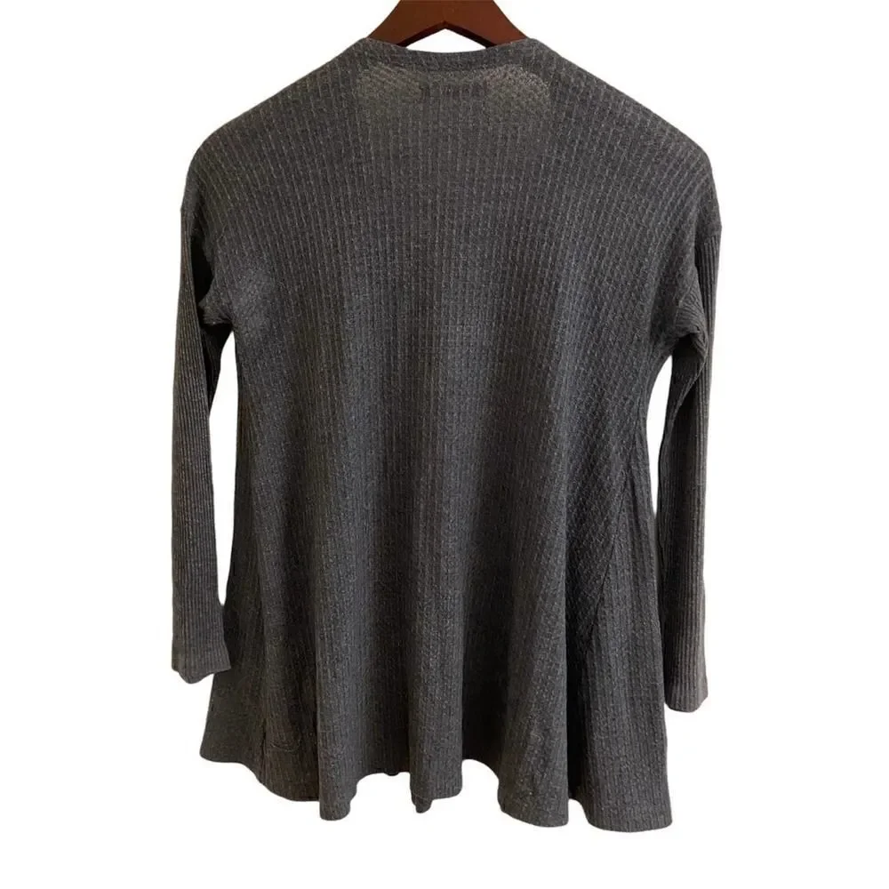 American Eagle Waffle Knit Thermal Open Front Cardigan Gray Small